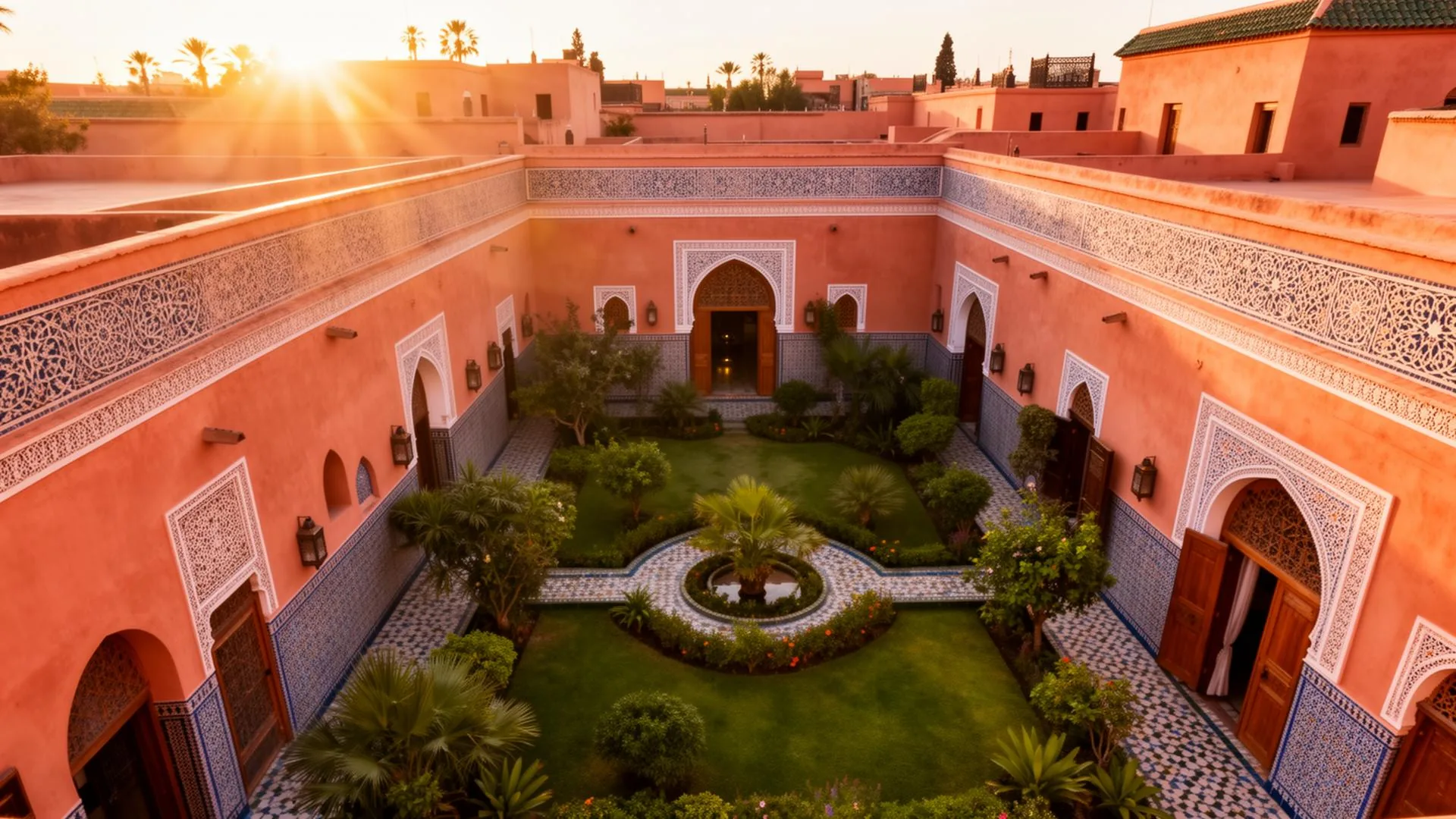 Cour intérieure lumineuse d’un riad à Marrakech